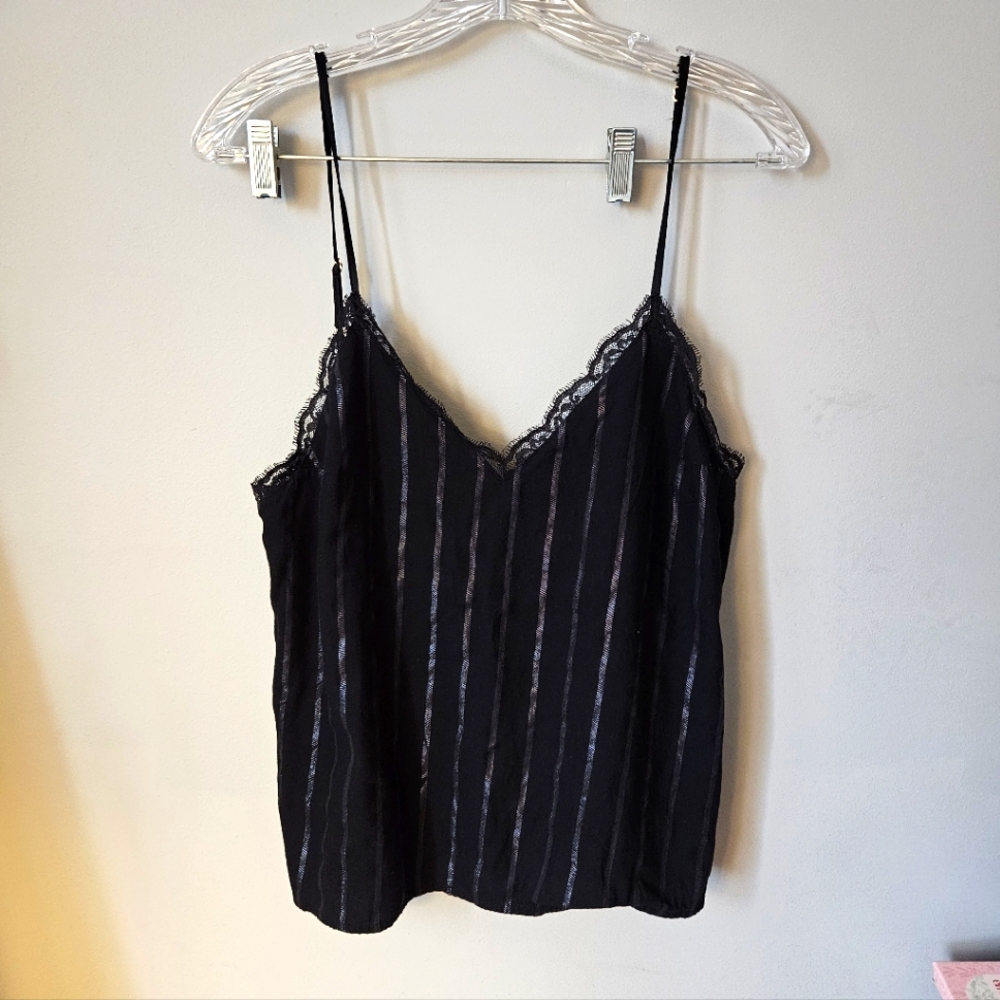 Vintage Victoria's Secret Women's Medium Black Flannel Lace Cami Tank Top